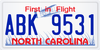 NC license plate ABK9531