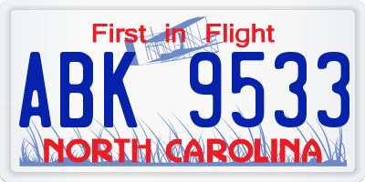 NC license plate ABK9533