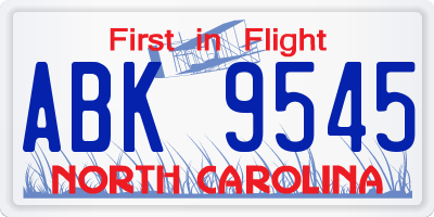 NC license plate ABK9545