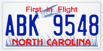NC license plate ABK9548