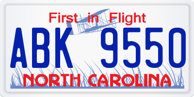 NC license plate ABK9550