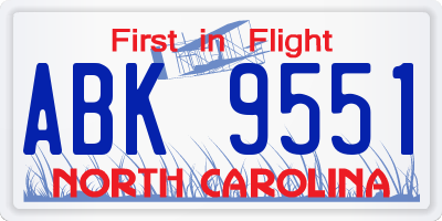 NC license plate ABK9551