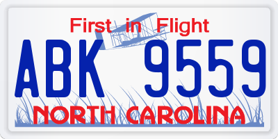 NC license plate ABK9559