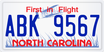 NC license plate ABK9567