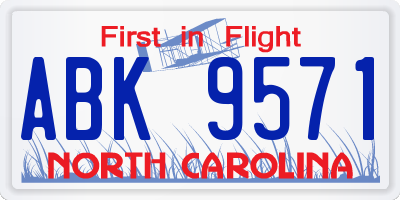 NC license plate ABK9571