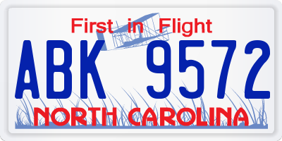 NC license plate ABK9572