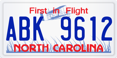 NC license plate ABK9612