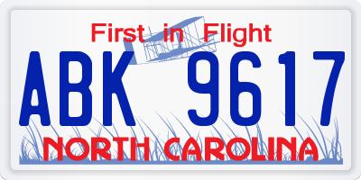 NC license plate ABK9617