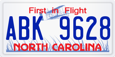 NC license plate ABK9628