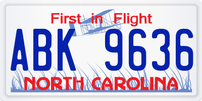 NC license plate ABK9636