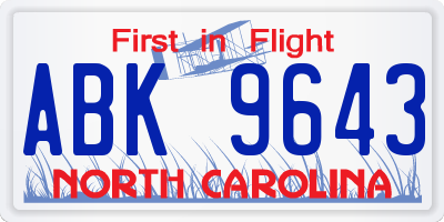 NC license plate ABK9643