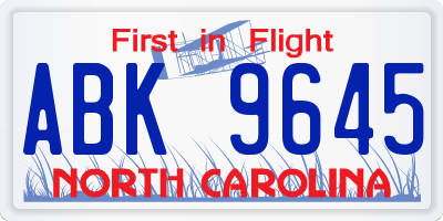 NC license plate ABK9645