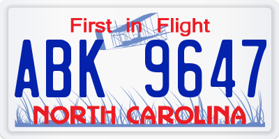 NC license plate ABK9647