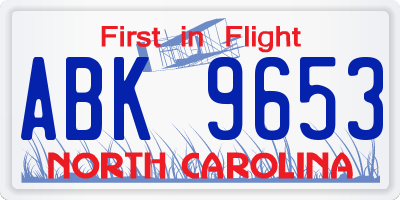 NC license plate ABK9653
