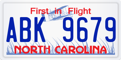 NC license plate ABK9679