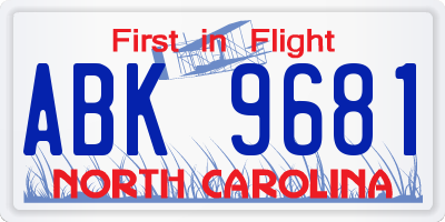 NC license plate ABK9681
