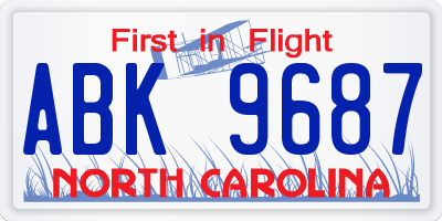 NC license plate ABK9687
