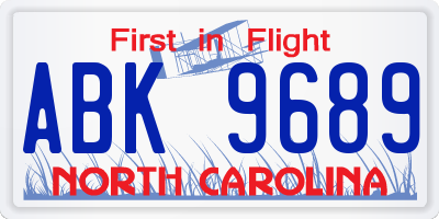 NC license plate ABK9689