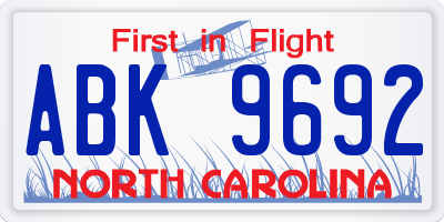 NC license plate ABK9692