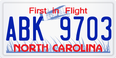 NC license plate ABK9703