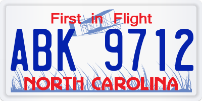 NC license plate ABK9712