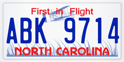 NC license plate ABK9714