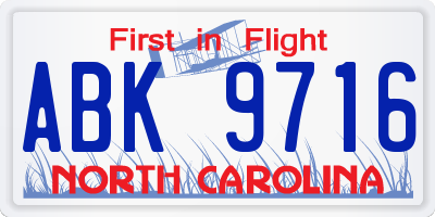 NC license plate ABK9716