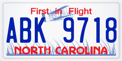 NC license plate ABK9718