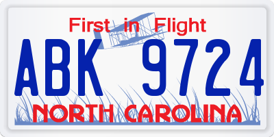 NC license plate ABK9724