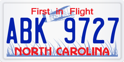 NC license plate ABK9727