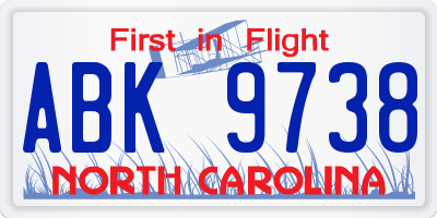 NC license plate ABK9738