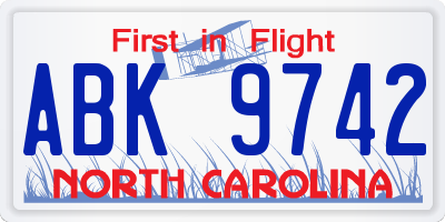 NC license plate ABK9742