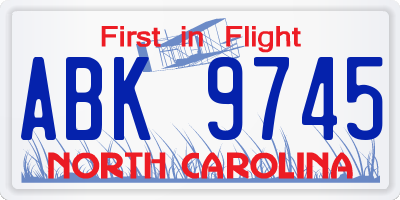 NC license plate ABK9745