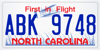 NC license plate ABK9748