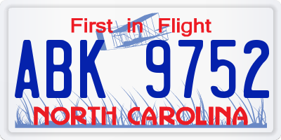 NC license plate ABK9752
