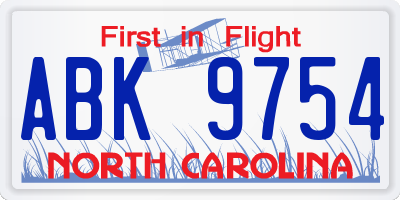 NC license plate ABK9754