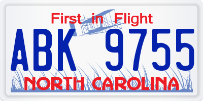 NC license plate ABK9755