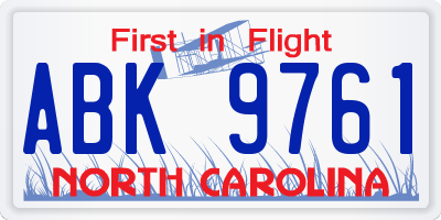 NC license plate ABK9761