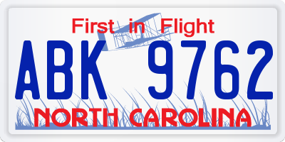 NC license plate ABK9762