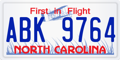 NC license plate ABK9764