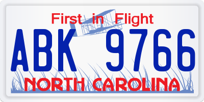 NC license plate ABK9766