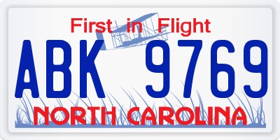 NC license plate ABK9769
