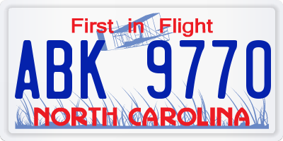 NC license plate ABK9770