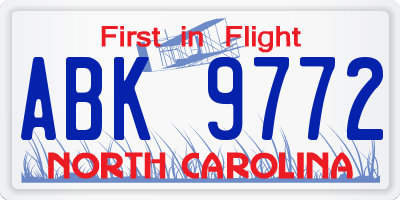 NC license plate ABK9772
