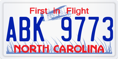 NC license plate ABK9773