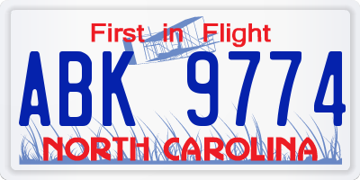 NC license plate ABK9774