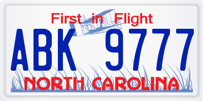 NC license plate ABK9777
