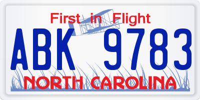 NC license plate ABK9783
