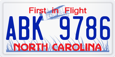 NC license plate ABK9786