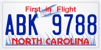 NC license plate ABK9788